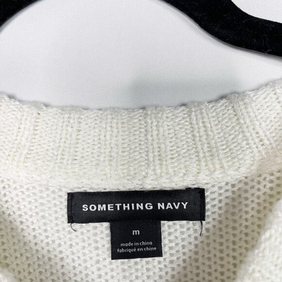 Something Navy Medium M Subtle Sheen Crew Neck Sweater Ivory Cream Long Sleeve - Picture 6 of 9